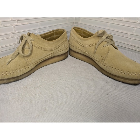 Clarks ORIGINALS Weaver Moccasins Crep Sole Tan Suede‎ Lace Up Shoes Womens Sz 9 - Picture 4 of 11
